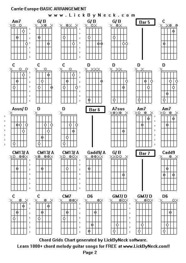 Chord Grids Chart of chord melody fingerstyle guitar song-Carrie-Europe-BASIC ARRANGEMENT,generated by LickByNeck software.